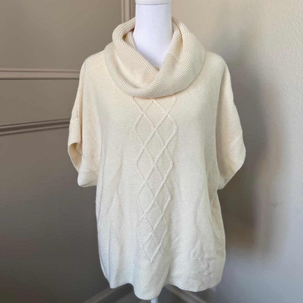 Coldwater Creek Ivory Short Sleeve Cowl Neck Sweater Womens L (14-16) Wool Blend
